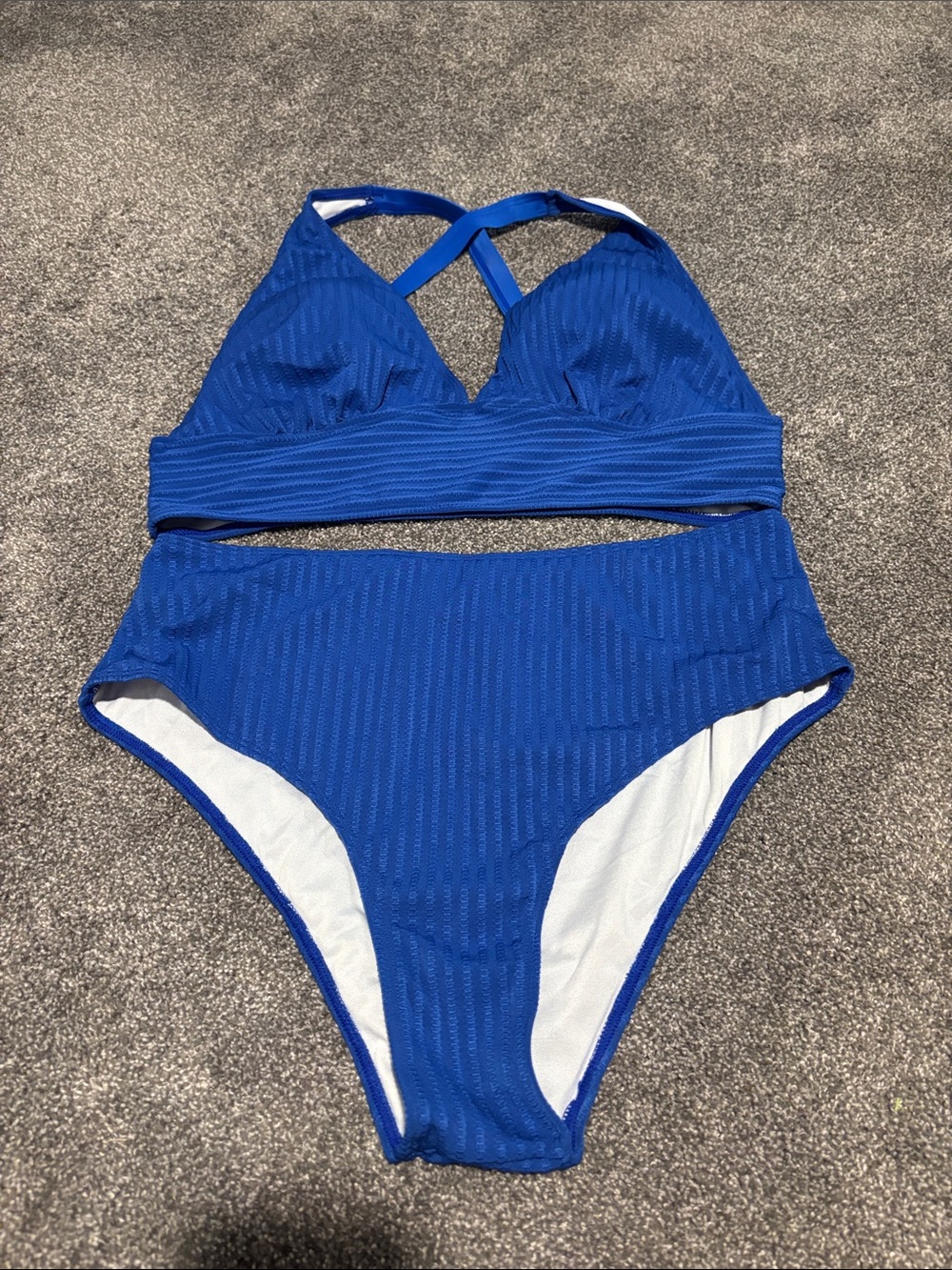 Royal Blue Bikini Style Swimsuit with high waisted bottoms